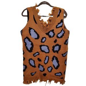 Mislook Brown/Blue/Black Sleeveless Animal Print V-Neck Sweater Size 2X-3X